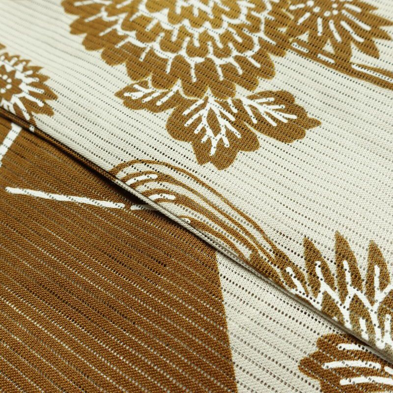 新品 浴衣 綿絽 国内染色 国内加工 女性用 絽 綿 茶 花 しつけ糸付き 未使用品 ゆかた シック モダン しっとり_画像8