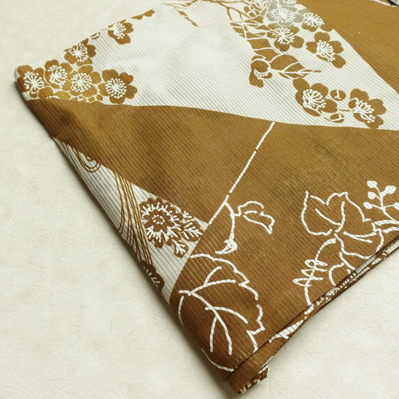 新品 浴衣 綿絽 国内染色 国内加工 女性用 絽 綿 茶 花 しつけ糸付き 未使用品 ゆかた シック モダン しっとり_画像12