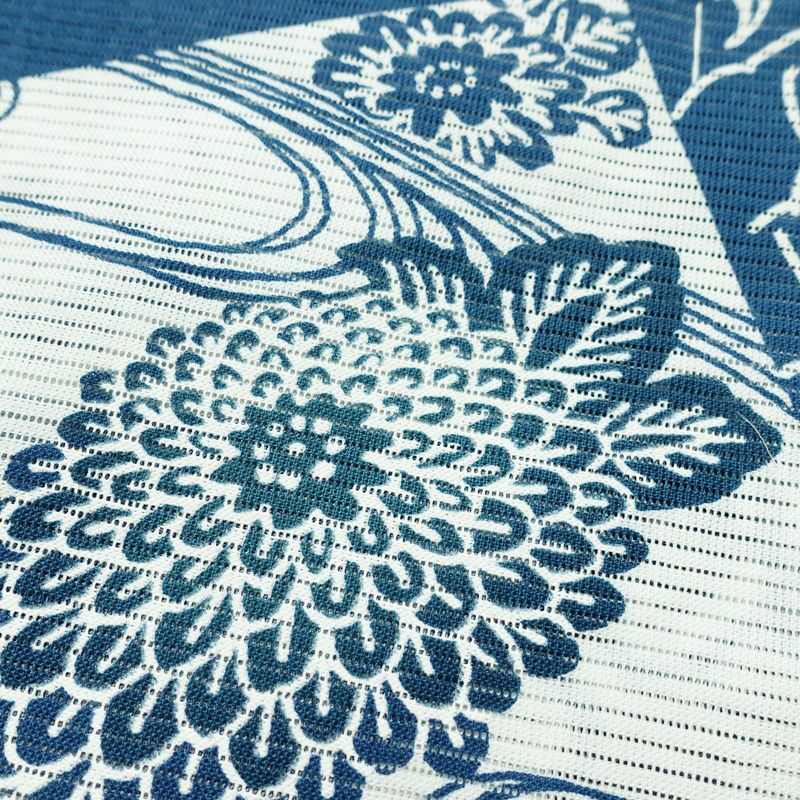 新品 浴衣 綿絽 国内染色 国内加工 女性用 絽 綿 ブルー 花 しつけ糸付き 未使用品 ゆかた レトロ シック モダン しっとり_画像5