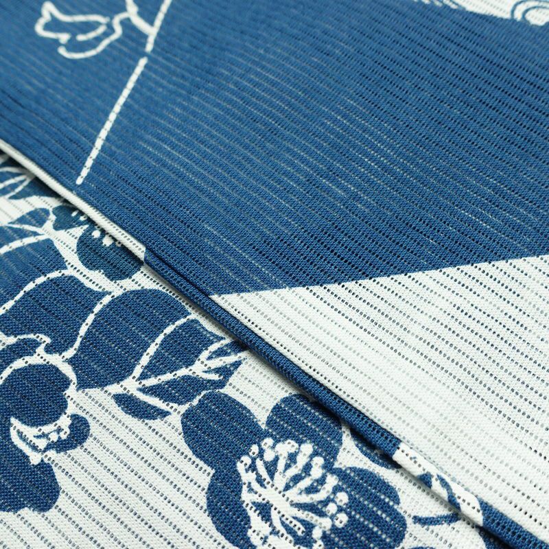 新品 浴衣 綿絽 国内染色 国内加工 女性用 絽 綿 ブルー 花 しつけ糸付き 未使用品 ゆかた レトロ シック モダン しっとり_画像8