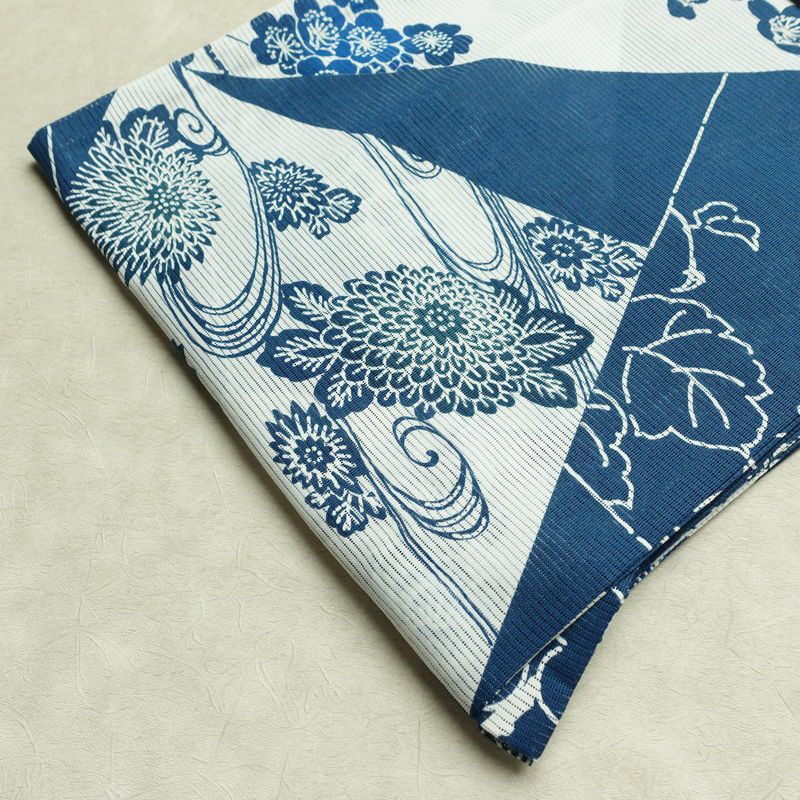 新品 浴衣 綿絽 国内染色 国内加工 女性用 絽 綿 ブルー 花 しつけ糸付き 未使用品 ゆかた レトロ シック モダン しっとり_画像12