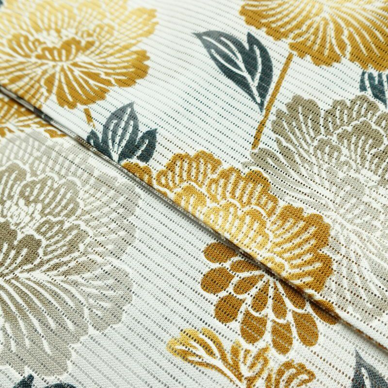 新品 浴衣 綿絽 国内染色 国内加工 女性用 絽 綿 金茶 花 しつけ糸付き 未使用品 ゆかた 菊 シック モダン しっとり_画像8