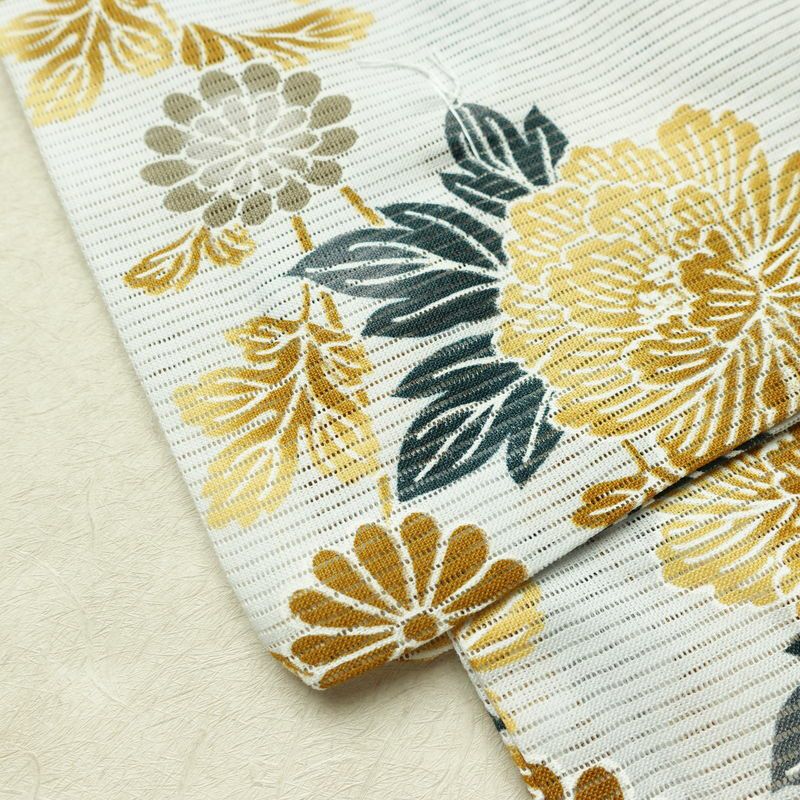 新品 浴衣 綿絽 国内染色 国内加工 女性用 絽 綿 金茶 花 しつけ糸付き 未使用品 ゆかた 菊 シック モダン しっとり_画像9