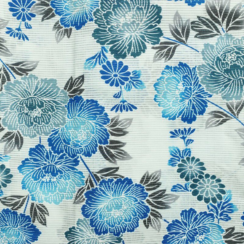 新品 浴衣 綿絽 国内染色 国内加工 女性用 絽 綿 ブルー 花 しつけ糸付き 未使用品 ゆかた 菊 シック モダン しっとり_画像3