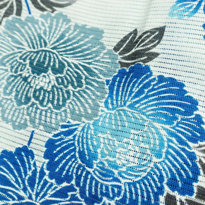 新品 浴衣 綿絽 国内染色 国内加工 女性用 絽 綿 ブルー 花 しつけ糸付き 未使用品 ゆかた 菊 シック モダン しっとり_画像4