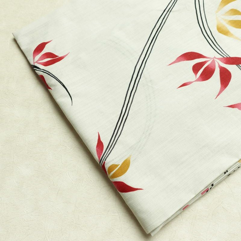 新品 浴衣 滝流れ織 国内染色 国内加工 女性用 綿 グレー 木の葉・植物 しつけ糸付き 未使用品 ゆかた レトロ シック モダン しっとり_画像12