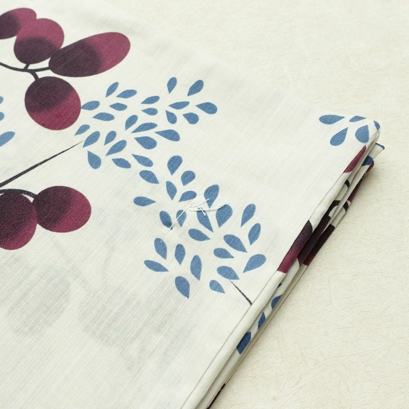 新品 浴衣 滝流れ織 国内染色 国内加工 女性用 綿 ミストホワイト 木の葉・植物 しつけ糸付き 未使用品 ゆかた 萩 レトロ シック モダン_画像10