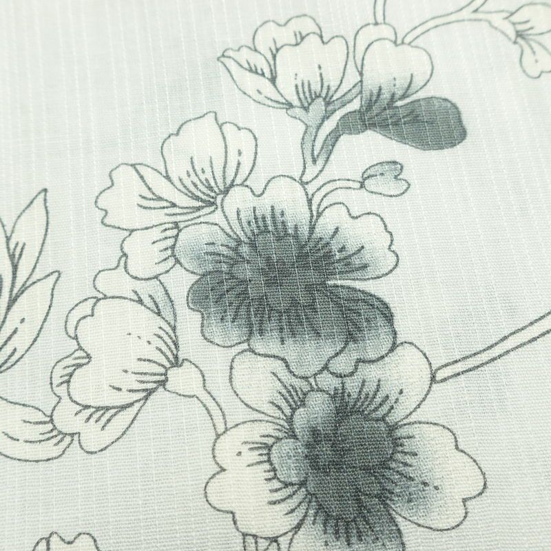 新品 浴衣 滝流れ織 国内染色 国内加工 女性用 綿 ライトグレー 花 しつけ糸付き 未使用品 ゆかた レトロ シック モダン_画像5