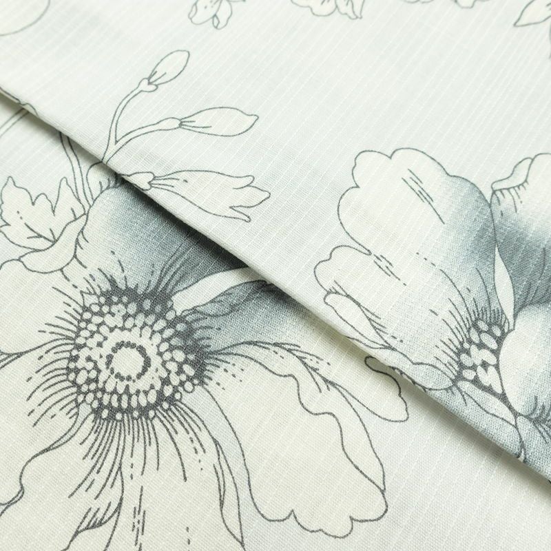 新品 浴衣 滝流れ織 国内染色 国内加工 女性用 綿 ライトグレー 花 しつけ糸付き 未使用品 ゆかた レトロ シック モダン_画像8