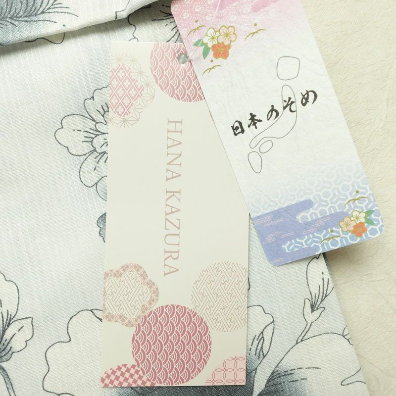 新品 浴衣 滝流れ織 国内染色 国内加工 女性用 綿 ライトグレー 花 しつけ糸付き 未使用品 ゆかた レトロ シック モダン_画像15