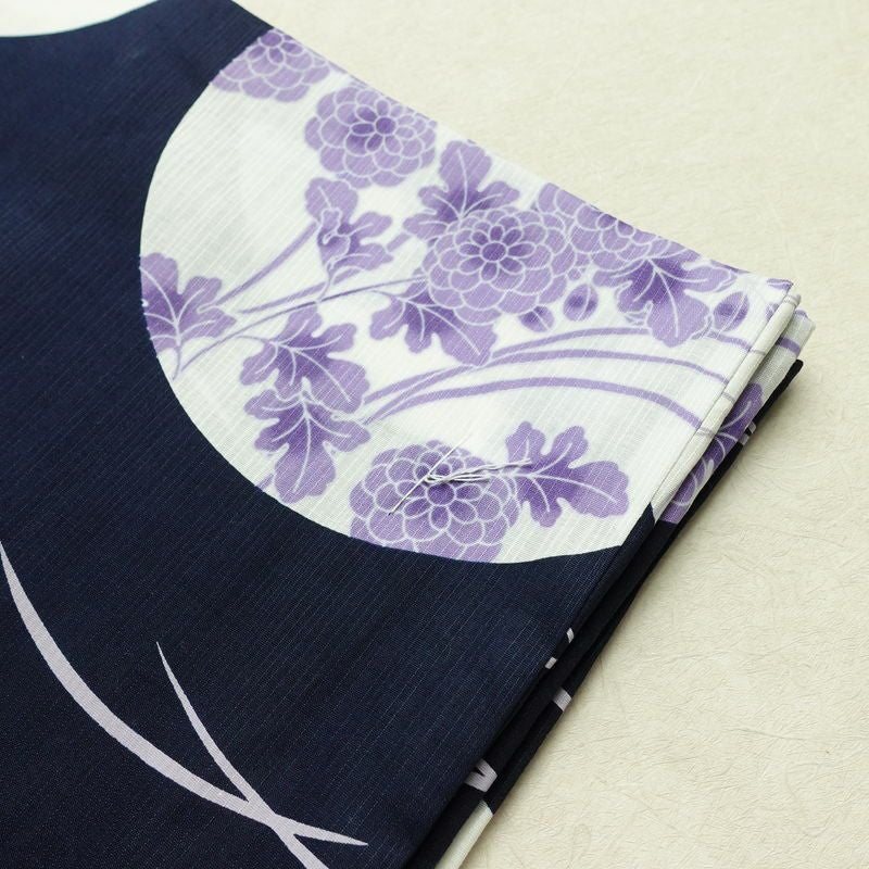 新品 浴衣 滝流れ織 国内染色 国内加工 女性用 綿 紺桔梗 木の葉・植物 しつけ糸付き 未使用品 ゆかた レトロ モダン しっとり 古典_画像10