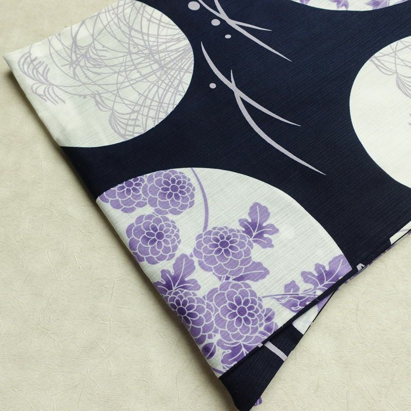 新品 浴衣 滝流れ織 国内染色 国内加工 女性用 綿 紺桔梗 木の葉・植物 しつけ糸付き 未使用品 ゆかた レトロ モダン しっとり 古典_画像12
