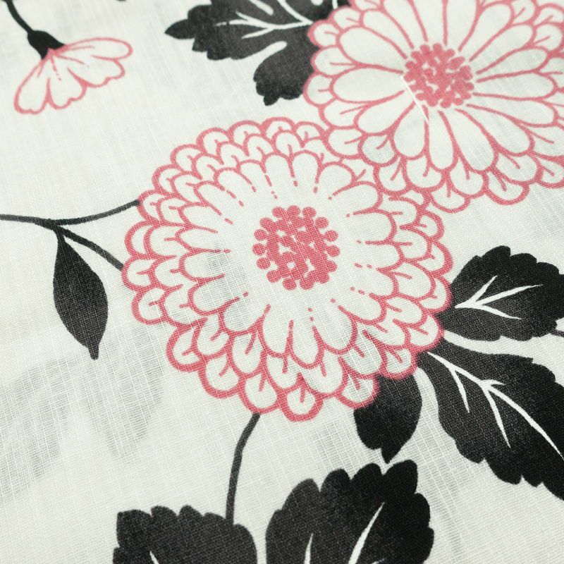 新品 浴衣 滝流れ織 国内染色 国内加工 女性用 綿 白 花 しつけ糸付き 未使用品 ゆかた レトロ モダン 菊_画像4