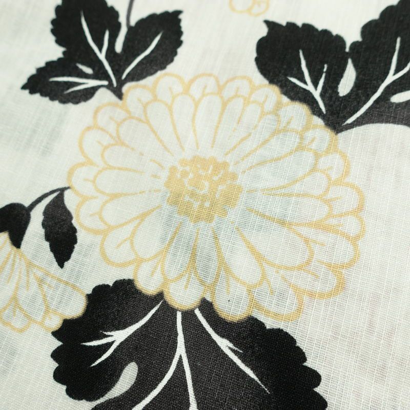 新品 浴衣 滝流れ織 国内染色 国内加工 女性用 綿 白 花 しつけ糸付き 未使用品 ゆかた レトロ モダン 菊_画像5