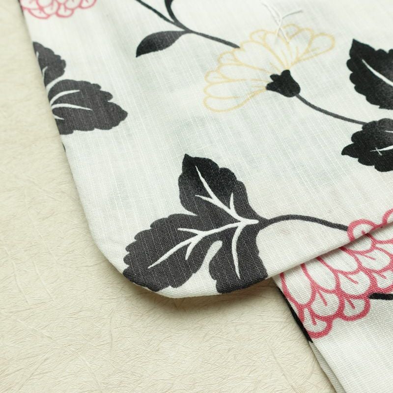 新品 浴衣 滝流れ織 国内染色 国内加工 女性用 綿 白 花 しつけ糸付き 未使用品 ゆかた レトロ モダン 菊_画像9