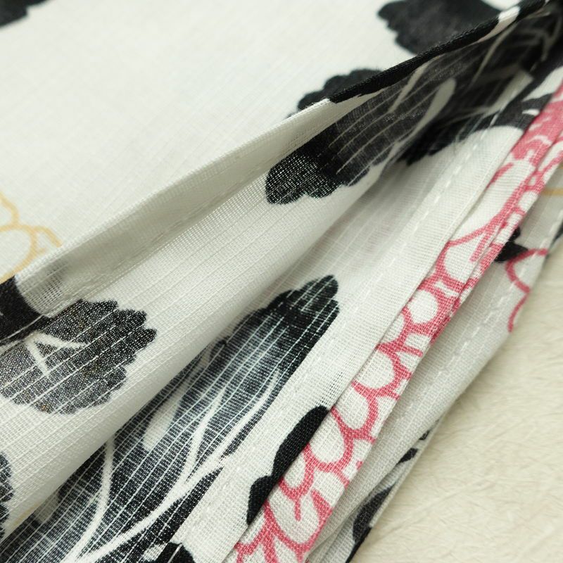 新品 浴衣 滝流れ織 国内染色 国内加工 女性用 綿 白 花 しつけ糸付き 未使用品 ゆかた レトロ モダン 菊_画像11