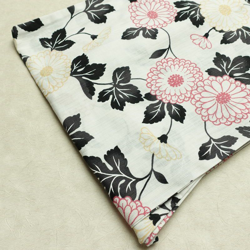 新品 浴衣 滝流れ織 国内染色 国内加工 女性用 綿 白 花 しつけ糸付き 未使用品 ゆかた レトロ モダン 菊_画像12