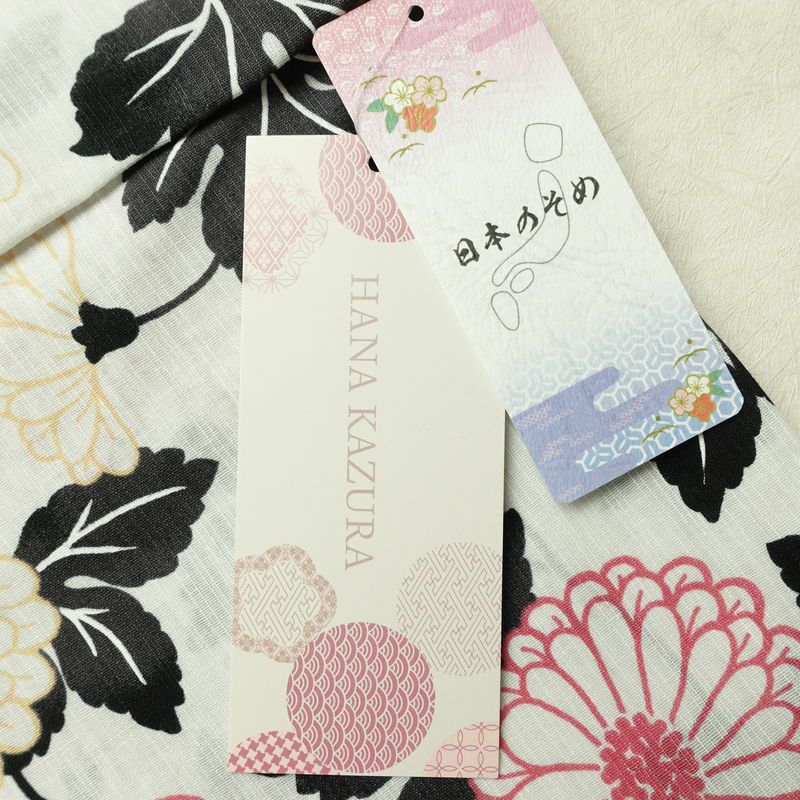 新品 浴衣 滝流れ織 国内染色 国内加工 女性用 綿 白 花 しつけ糸付き 未使用品 ゆかた レトロ モダン 菊_画像15