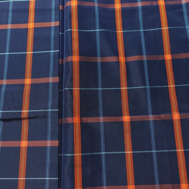 紬 美品 しつけ糸付き 未使用品 アンサンブル 正絹 チェック・格子柄 2点セット 着物 羽織 袷仕立て 身丈158.5cm 裄丈63cm リサイクル着物 着物 青・紺_画像6