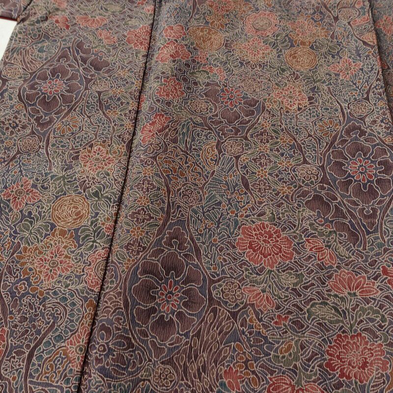 小紋 良品 しつけ糸付き 総柄 ポリエステル 幾何学柄・抽象柄 袷仕立て 身丈163.5cm 裄丈64cm リサイクル着物 着物 紫・藤色_画像5