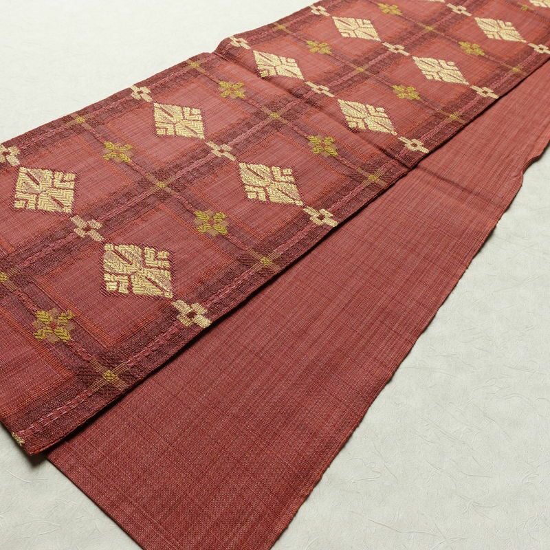 名古屋帯 六通柄 正絹 古典柄 通し仕立て なごや帯 リサイクル帯 帯 紬地 ピンク_画像7