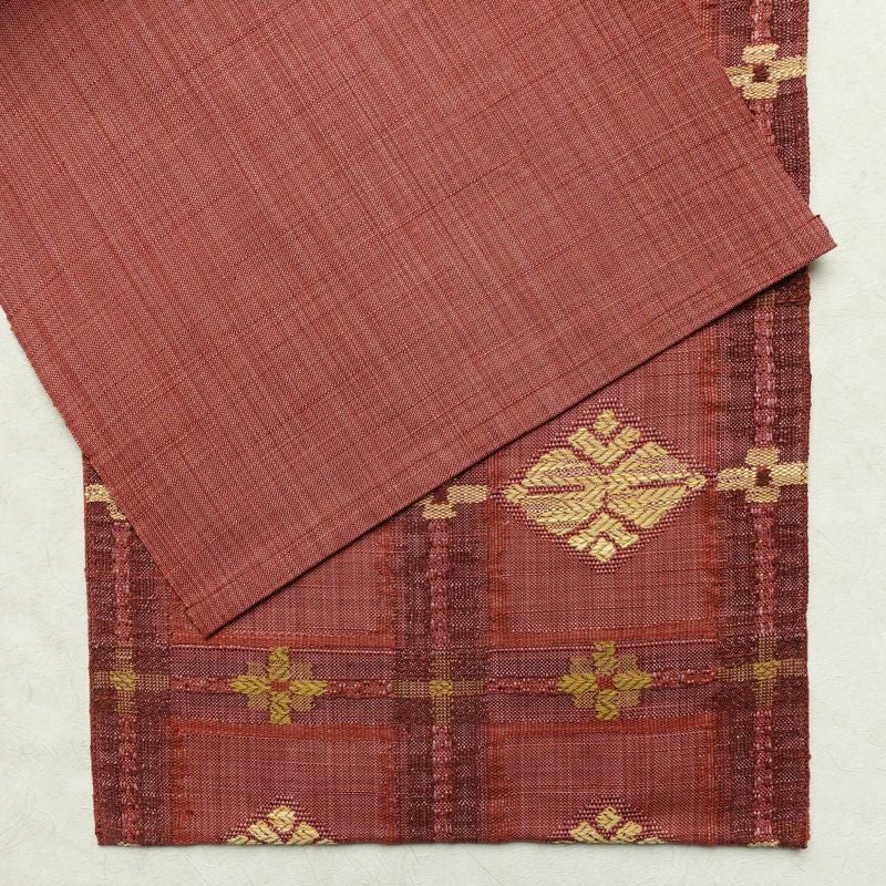 名古屋帯 六通柄 正絹 古典柄 通し仕立て なごや帯 リサイクル帯 帯 紬地 ピンク_画像13