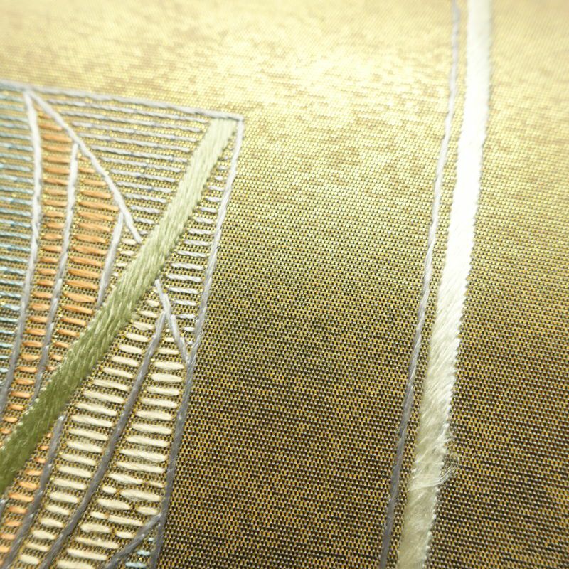 名古屋帯 太鼓柄 正絹 幾何学柄・抽象柄 通し仕立て なごや帯 リサイクル帯 帯 刺繍 引箔 グレー_画像6