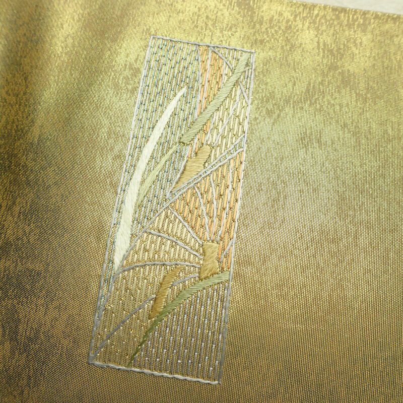 名古屋帯 太鼓柄 正絹 幾何学柄・抽象柄 通し仕立て なごや帯 リサイクル帯 帯 刺繍 引箔 グレー_画像14