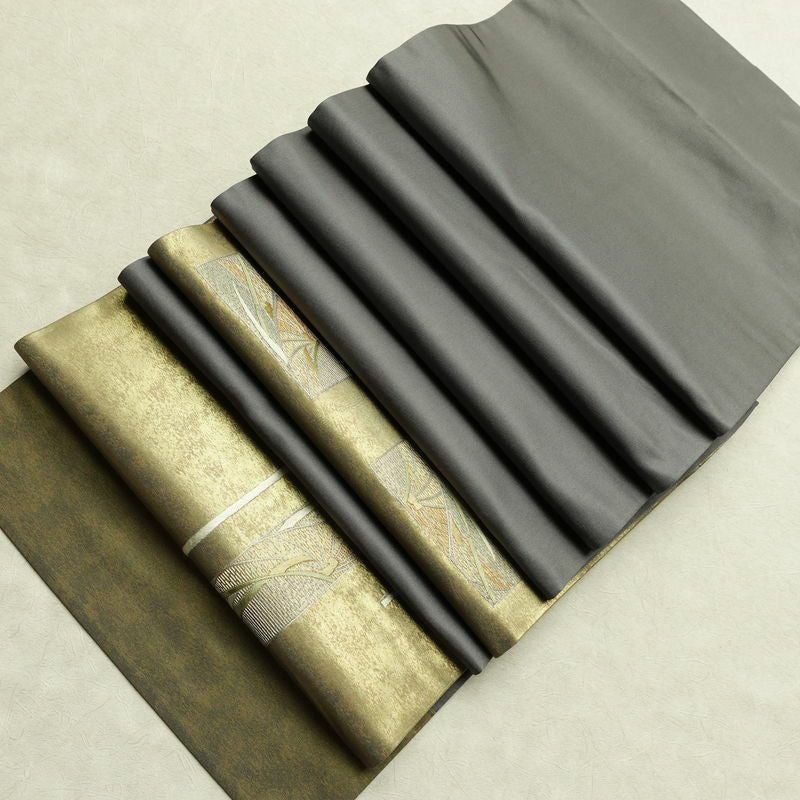 名古屋帯 太鼓柄 正絹 幾何学柄・抽象柄 通し仕立て なごや帯 リサイクル帯 帯 刺繍 引箔 グレー_画像21