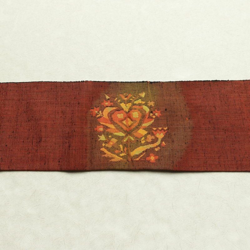 名古屋帯 太鼓柄 良品 正絹 幾何学柄・抽象柄 名古屋仕立て なごや帯 リサイクル帯 帯 紬地 赤・朱_画像14