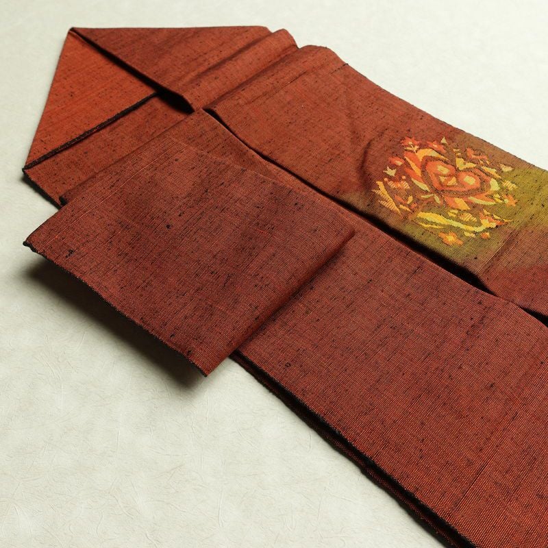 名古屋帯 太鼓柄 良品 正絹 幾何学柄・抽象柄 名古屋仕立て なごや帯 リサイクル帯 帯 紬地 赤・朱_画像22