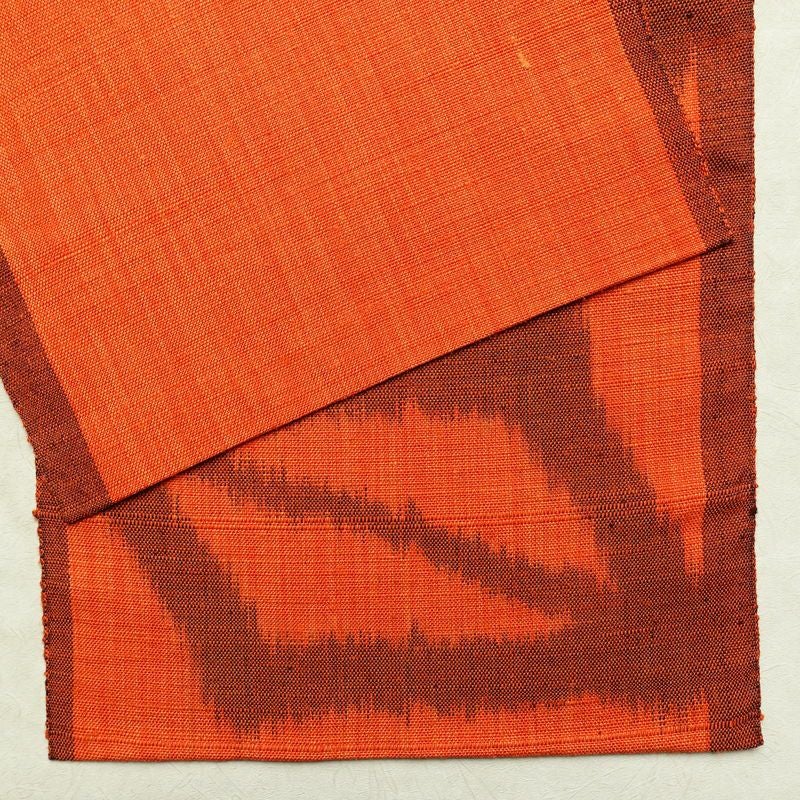 名古屋帯 太鼓柄 良品 正絹 麻の葉柄 通し仕立て なごや帯 リサイクル帯 帯 紬地 橙_画像13