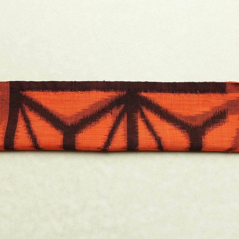 名古屋帯 太鼓柄 良品 正絹 麻の葉柄 通し仕立て なごや帯 リサイクル帯 帯 紬地 橙_画像15