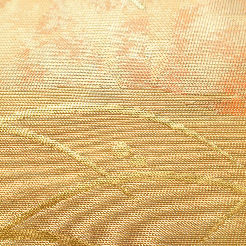 名古屋帯 太鼓柄 正絹 木の葉・植物柄 名古屋仕立て なごや帯 リサイクル帯 帯 引箔 橙_画像4