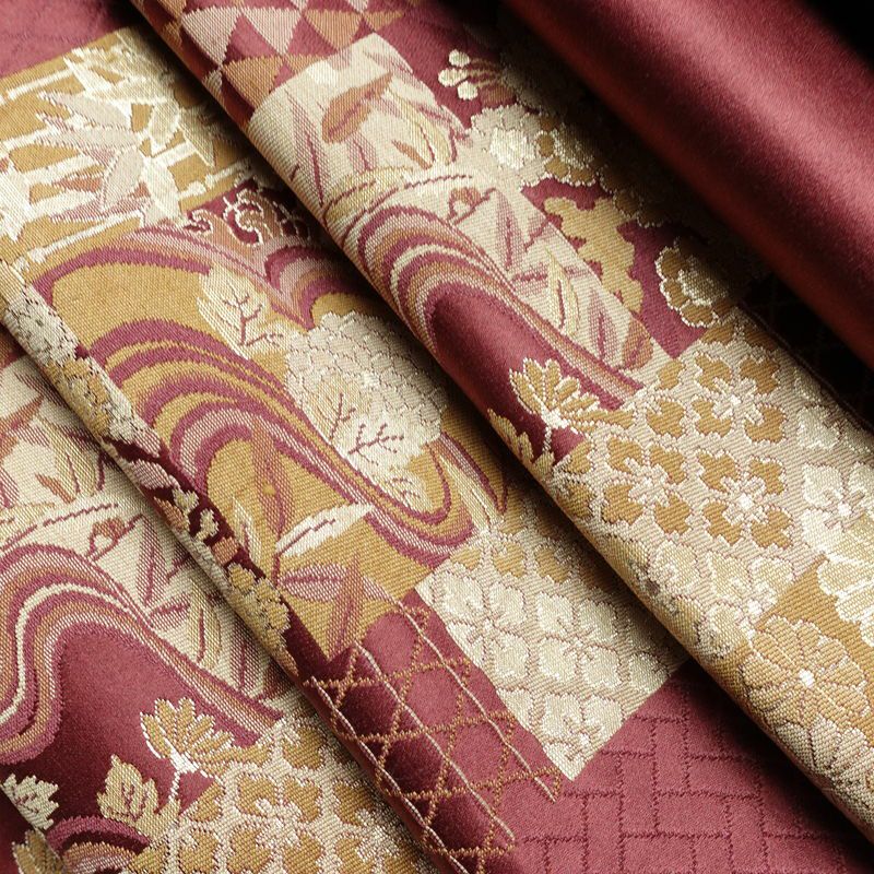 名古屋帯 六通柄 良品 正絹 古典柄 通し仕立て なごや帯 リサイクル帯 比翼仕立て 帯 赤紫 紫・藤色_画像19