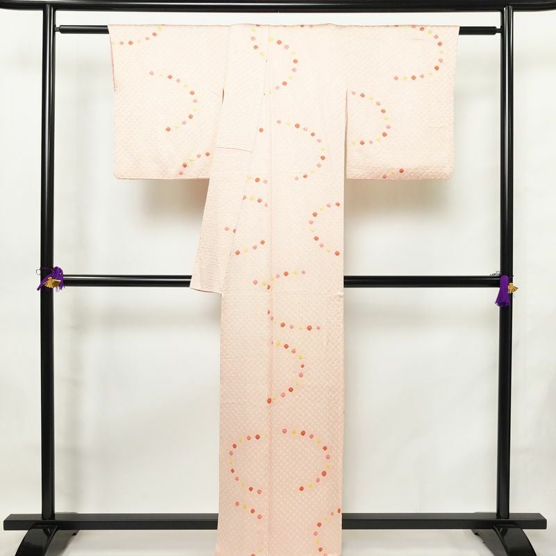 小紋 絞り 正絹 古典柄 袷仕立て 身丈160.5cm 裄丈66cm リサイクル着物 着物 ピンク_画像2