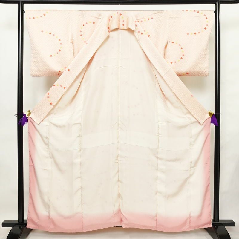 小紋 絞り 正絹 古典柄 袷仕立て 身丈160.5cm 裄丈66cm リサイクル着物 着物 ピンク_画像3