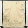 付け下げ 縮緬 一つ紋付き 正絹 木の葉・植物柄 袷仕立て 身丈159.5cm 裄丈64.5cm リサイクル着物 着物 刺繍 松 ベージュ_画像1