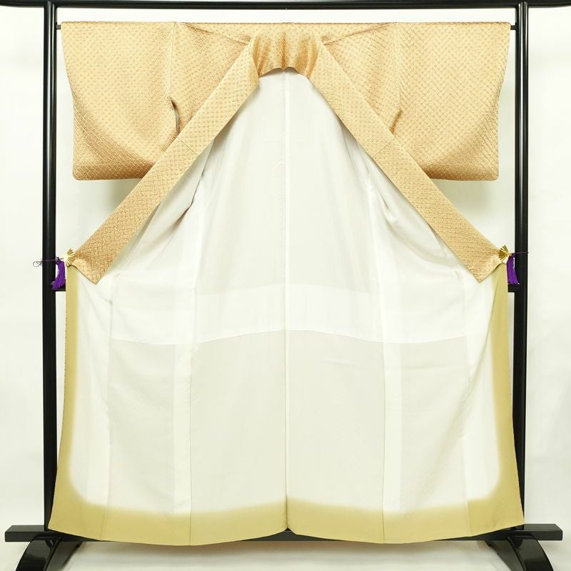 小紋 良品 絞り 正絹 古典柄 袷仕立て 身丈159cm 裄丈66.5cm リサイクル着物 着物 ベージュ_画像3