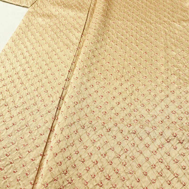 小紋 良品 絞り 正絹 古典柄 袷仕立て 身丈159cm 裄丈66.5cm リサイクル着物 着物 ベージュ_画像5