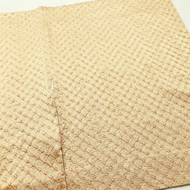 小紋 良品 絞り 正絹 古典柄 袷仕立て 身丈159cm 裄丈66.5cm リサイクル着物 着物 ベージュ_画像14