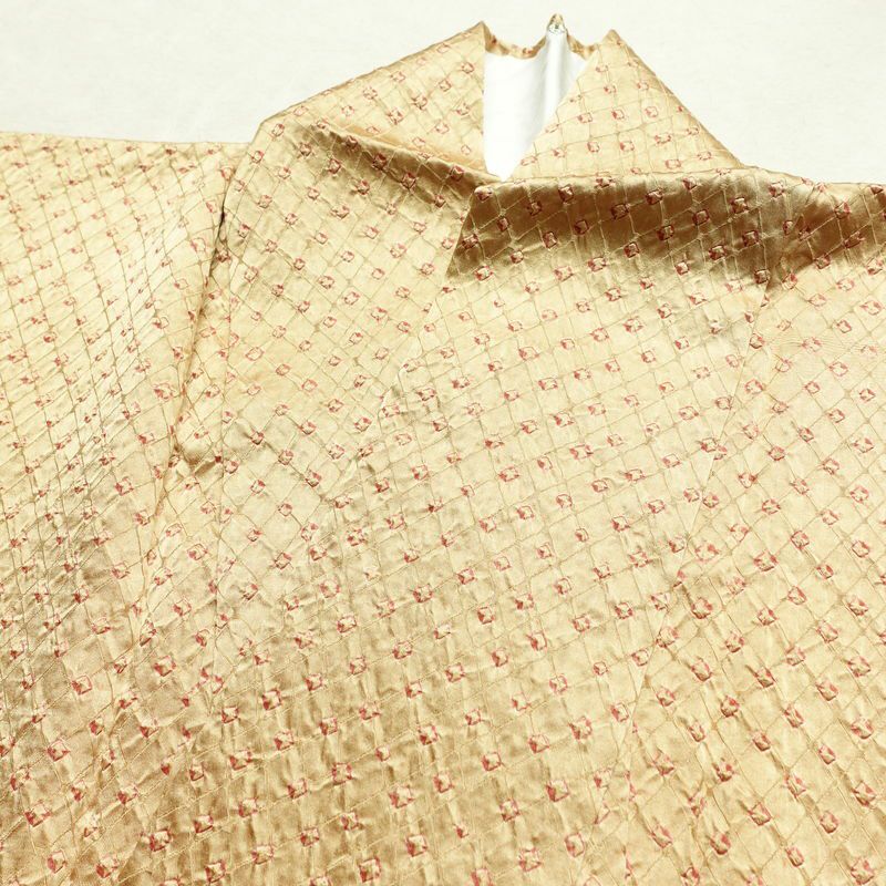 小紋 良品 絞り 正絹 古典柄 袷仕立て 身丈159cm 裄丈66.5cm リサイクル着物 着物 ベージュ_画像17