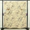 小紋 縮緬 総柄 正絹 木の葉・植物柄 袷仕立て 身丈157cm 裄丈65cm リサイクル着物 着物 ベージュ_画像1