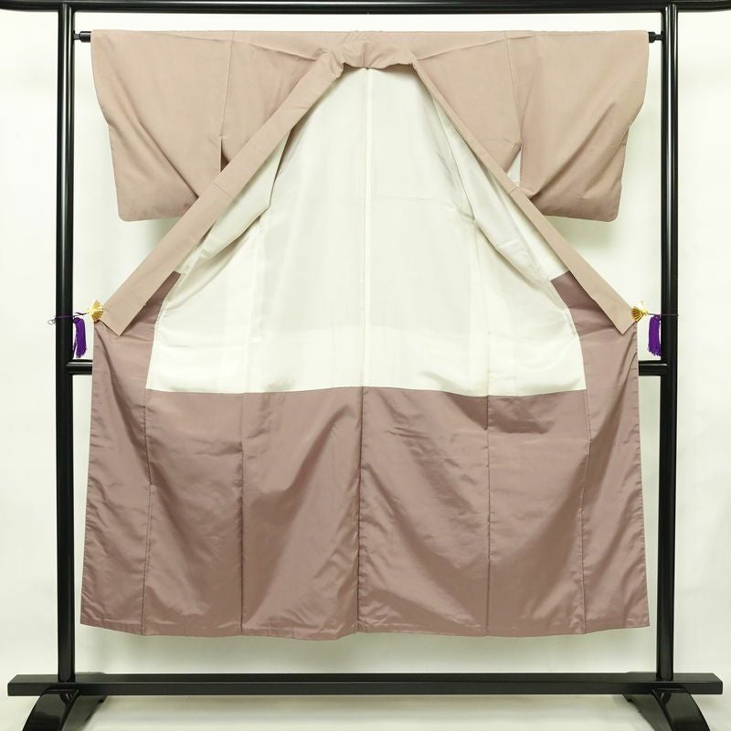 紬 バチ衿仕立て 正絹 無地 袷仕立て 身丈148cm 裄丈64cm リサイクル着物 着物 シンプル 小豆・エンジ_画像3