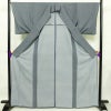単衣 小紋 鮫小紋 良品 しつけ糸付き 縮緬 ポリエステル 単衣仕立て 身丈167cm 裄丈66.5cm リサイクル着物 着物 くすみブルー 青・紺_画像3