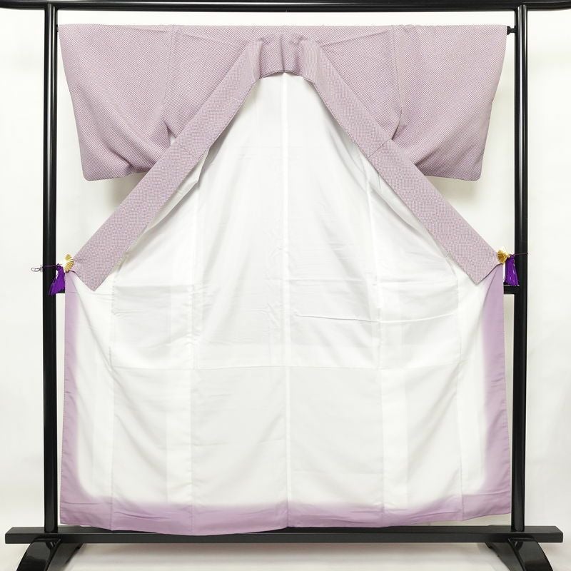 小紋 ポリエステル 古典柄 袷仕立て 身丈157cm 裄丈66.5cm リサイクル着物 着物 紫・藤色_画像3