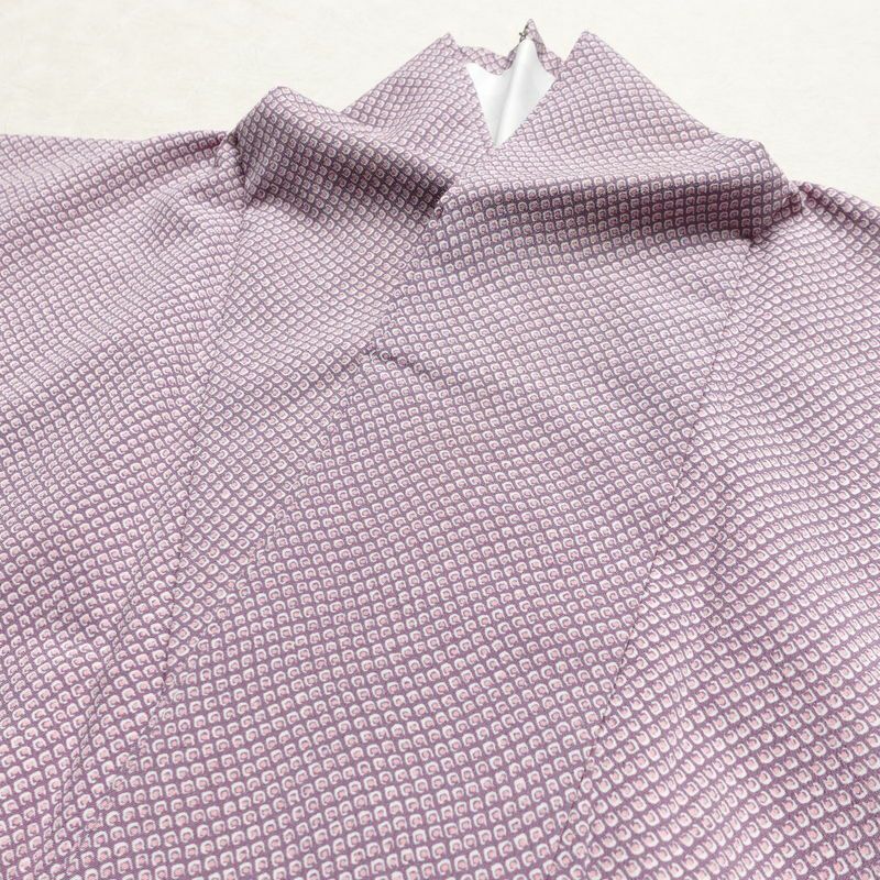 小紋 ポリエステル 古典柄 袷仕立て 身丈157cm 裄丈66.5cm リサイクル着物 着物 紫・藤色_画像15