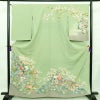 訪問着 縮緬 正絹 花柄 袷仕立て 身丈163cm 裄丈66cm リサイクル着物 着物 入学式 卒業式 七五三 お宮参り フォーマル 緑・うぐいす色_画像1