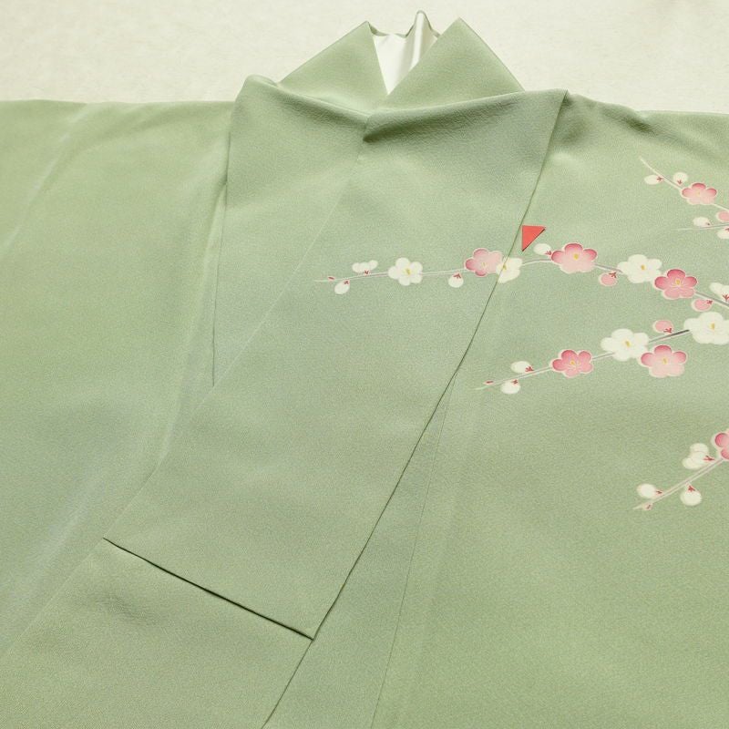 訪問着 縮緬 正絹 花柄 袷仕立て 身丈163cm 裄丈66cm リサイクル着物 着物 入学式 卒業式 七五三 お宮参り フォーマル 緑・うぐいす色_画像16
