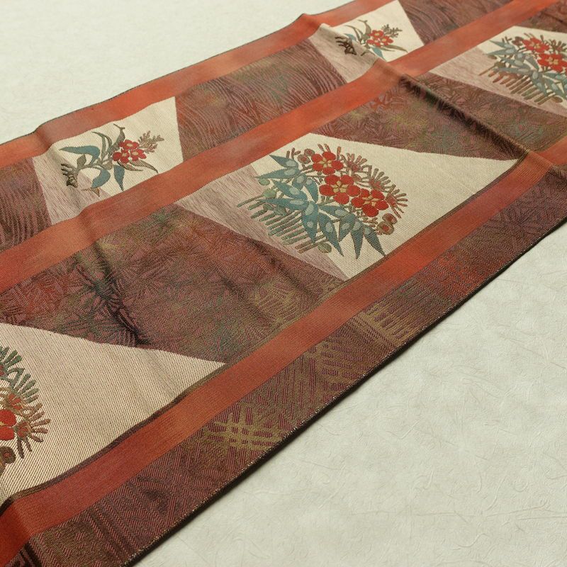 名古屋帯 六通柄 正絹 花柄 松葉仕立て なごや帯 リサイクル帯 帯 多色使い_画像12